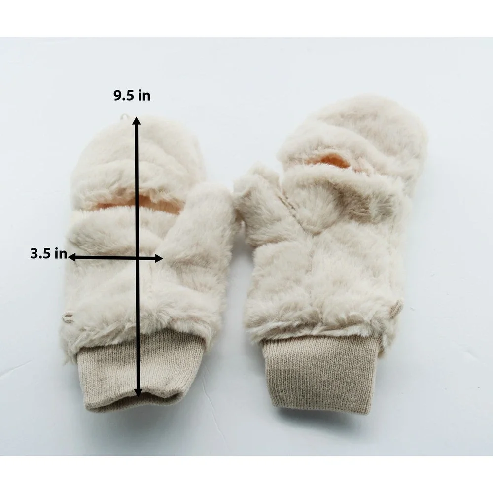 Beige Faux Fur Convertible Mittens Fingerless Gloves  Cozy